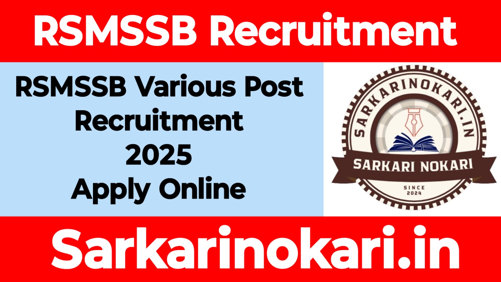 RSMSSB Various Post Recruitment 2025 Apply Now
