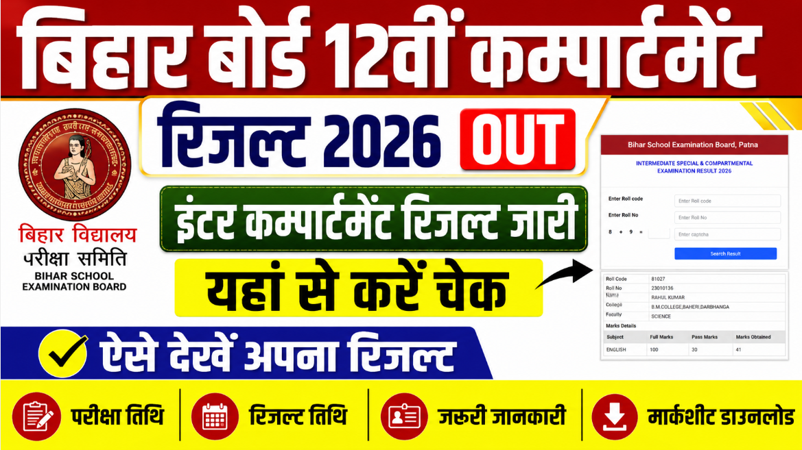 Bihar Board 12th Compartment Result 2026 OUT – इंटर कम्पार्टमेंट रिजल्ट जारी, यहां से करें चेक