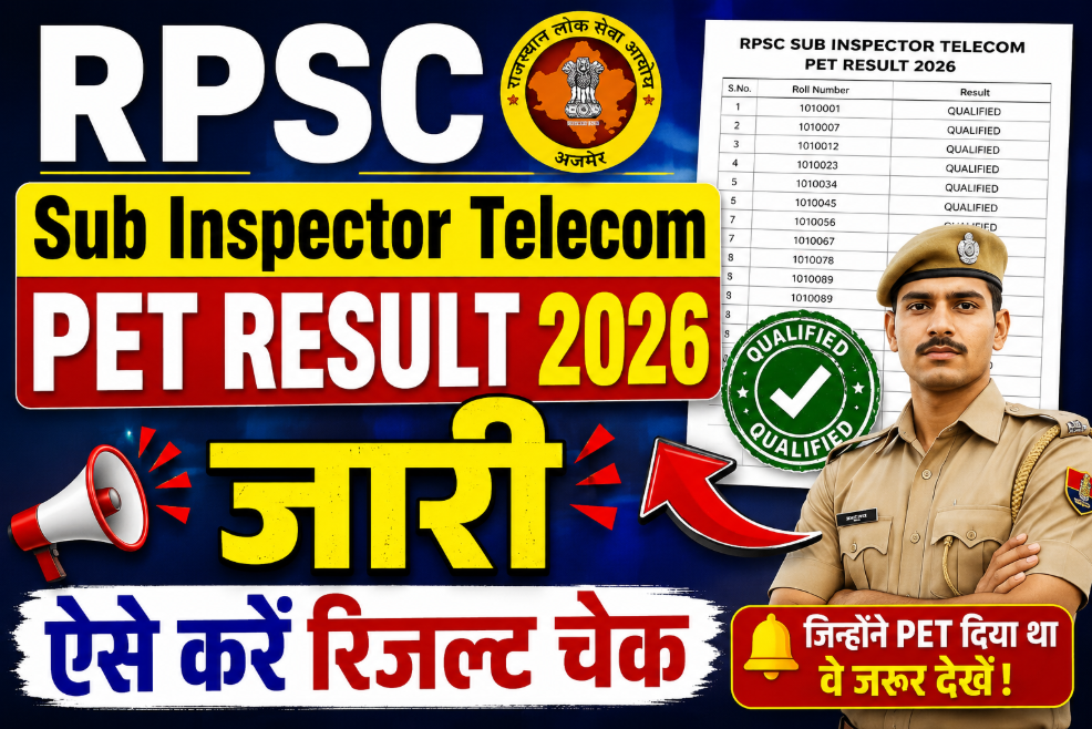 RPSC Sub Inspector Telecom PET Result 2026