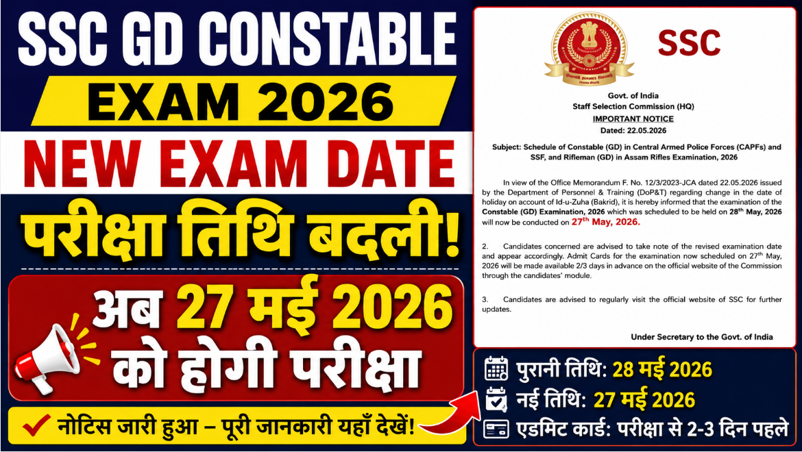 SSC GD Constable Exam 2026 New Exam Date Notice Out 