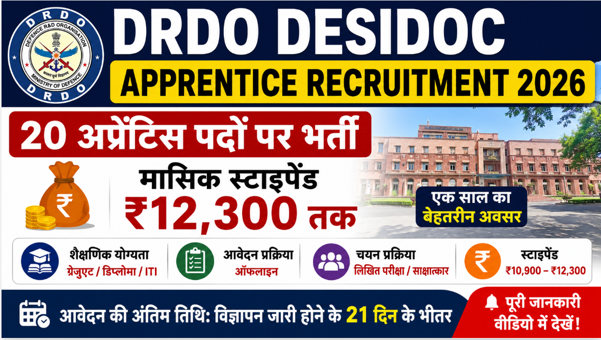 DRDO DESIDOC Apprentice Recruitment 2026