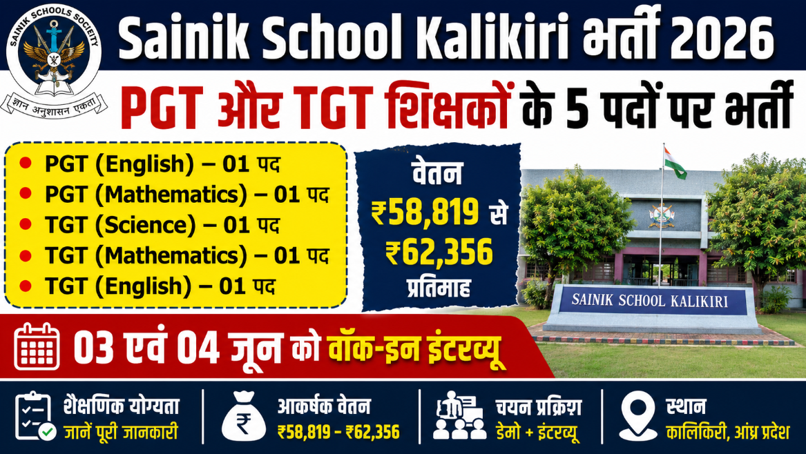 Sainik School Kalikiri Recruitment 2026